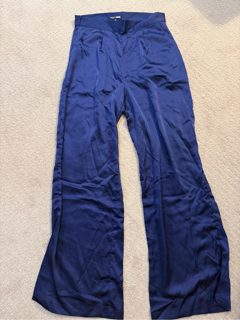 Fashion Nova Navy Wide-Leg Satin Pants